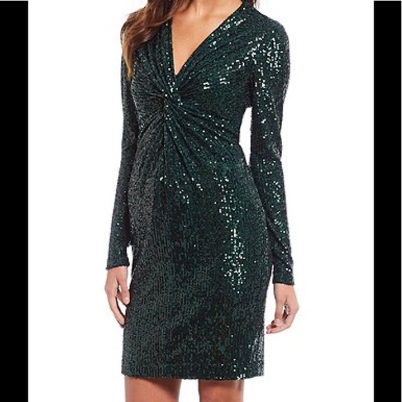 NWT Eliana Knotted V-Neck Allover Sequin Sheath Dress - Picture 5 of 5